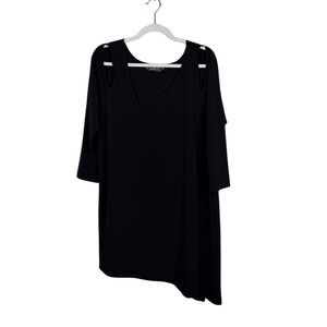 Sympli Black Cold Shoulder Asymmetric Hem Tunic Top Capsule Minimalist Size 18